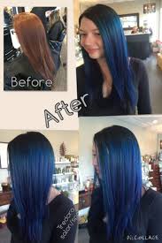 Before Hair Was Colored Red After Root And Under Color Blue Black Lightener Was Painted On Leaving A Root And Finished Hair Inspiration Hair Long Hair Styles