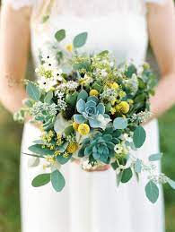 Green and burgundy wedding bouquet. 15 Succulent Wedding Bouquets Green And Yellow Succulent Bouquet With Craspedia See Hundre Yellow Wedding Flowers Blue Wedding Bouquet Yellow Wedding Bouquet