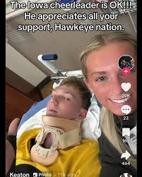 Here is an update from the Iowa cheerleader that took a nasty spill last  night during the Iowa Men's Basketball game.