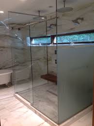 2 Return Panels With Cardinal Skyline Between One Panel Frosted Halfway Frameless Shower Doors Glass Shower Frameless Shower