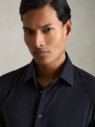 Reiss Voyager Long Sleeved Tailored Shirt, Navy