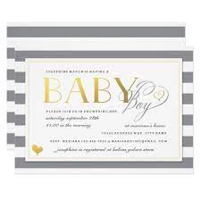 Gray White Stripe Baby Girl Shower With Gold New Invitation Zazzle Com Baby Shower Invitations For Boys Baby Shower Invites For Girl Boy Shower Invitations