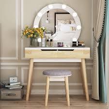 More than 204 vanity table and mirror at pleasant prices up to 23 usd fast and free worldwide shipping! Vanity Set With Lighted Mirror Dressing Table 2 Drawers And Stool Overstock 29124297