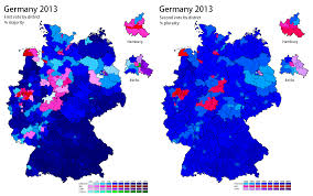 Sexual proportion of people born between 1983 and 1987 (red=more women), proportionally. Hesse World Elections