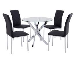 Maybe you would like to learn more about one of these? Home Detail Round Clear Glass Dining Table Set 4 Chairs In Black Or White Faux Leather Or Grey Fabric Black Buy Online In Guadeloupe At Guadeloupe Desertcart Com Productid 95591602