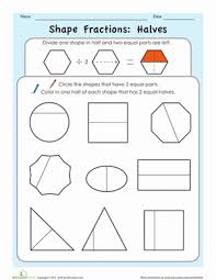 shape fractions halves worksheet education com