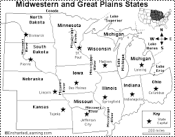 Midwest Map With Capitals Midwest And Great Plains States Map/Quiz Printout - Enchantedlearning.com