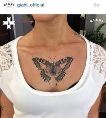 Butterfly Tattoo On Chest Black White Giahi Chest Tattoos For Women Chest Tattoo Butterfly Tattoos For Women