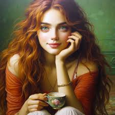 Lady for afternoon coffee 💙🩶.. 🖌️ Art painting. Woman