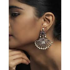 Buy Divas Mantra Blanche Long Dangler Earrings with Red Spinel Stones,  Pearls and CZ Stones Online