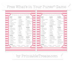 Click on the photo to download game & key answer. Pastel Pink Horizontal Striped Whats In Your Purse Baby Shower Game Printable Treats Com