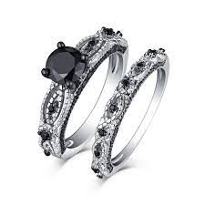 Tinnivi Sterling Silver Black Diamond Infinity Bridal Ring Set Wedding Ring Sets Vintage Cheap Wedding Rings Sets Wedding Rings Vintage