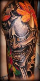 Origins, history, meanings, styles, common themes and tattoo ideas. Half Sleeve Japanese Demon Mask Tattoo For Men Japanse Tatoeages Schedeltatoeages Tatoeages