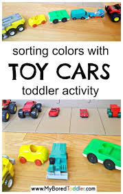 Toddler Sorting Activity With Toy Cars An Easy And Fun Play Based Math Activity For 1 Math Activities For Toddlers Toddler Activities Easy Toddler Activities