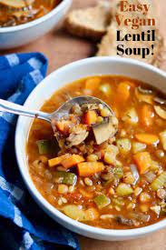Delicious And Easy Vegan Lentil Soup Green Lentils Roasted Tomatoes And Veggies Are Simmered To Perfection I Vegan Lentil Soup Vegan Soup Recipes Lentil Soup