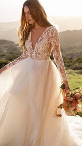 40 Champagne Tulle Wedding Dress With Illusion Lace Long Sleeves Nycrunningblo Fall Wedding Dresses Lace Long Sleeve Wedding Dress Lace Wedding Dress Sleeves
