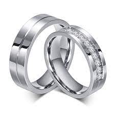 Silver Gold Cz Couple Ring Titanium Steel Lover S Promise Band Valentine S Day Engagement Rings Couple Jewelry Rings Engagement Mens Wedding Rings
