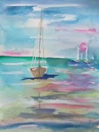 We take it step by step to be able to blend a clean pretty sunset sky that is reflected in the water below. Seascape Sailboats Sunset Ocean 15x11 Watercolor Painting Art Delilah Ebay
