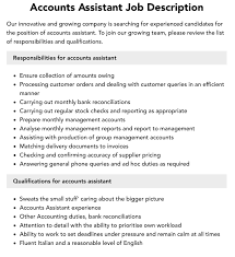 Accounts Assistant Job Description | Velvet Jobs