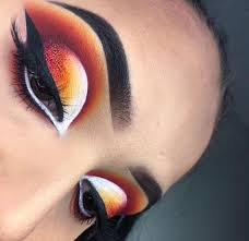 Black And Yellow Eyeshadow Looks Bold Eye Look Yellow Orange White Red Brown Eyeshadow Black Winged Liner Instagram Brows Vibrant Eye Loos Half Cu Eye Makeup Makeup Smokey Eye Makeup