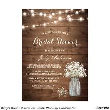 Baby S Breath Mason Jar Rustic Wood Bridal Shower Invitation Zazzle Com Jar Lights Wedding Wedding Invitations Rustic Rustic Rehearsal Dinners
