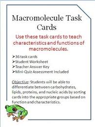 Biochemistry Tests For Food Macromolecules Macromolecules Task Cards Carbohydrates Lipids Nucleic Acids Proteins Macromolecules Macromolecules Biology Biology Task Cards