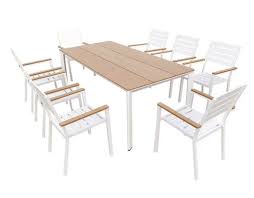 Ensembles de salle à manger de jardin. Salon De Jardin 8 Places Lena En Aluminium Blanc Et Bois Composite Salon De Jardin Maisons Du Monde Jardin Maison Loisirs Ventes Pas Cher Com