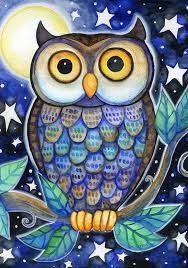Night Owl 5x7 Whimsical Owl Moon Stars Print Etsy Whimsical Owl Owl Painting Owl Art