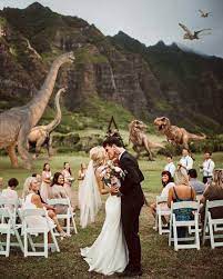 so millennials dig dino weddings and we kind of do too dinosaur wedding photos aline wedding dress dinosaur wedding