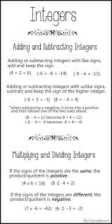 Adding Subtracting Multiplying And Dividing Integers Chart 3 1 200 2 400 Pixels Middle School Math Integers Math Integers