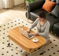 Table basse rectangulaire ovale en bois minimaliste moderne, mobile et  relevable, avec panneau en acier inoxydable pour salon