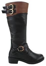 Kids Girls Two Tone Equestrian Faux Leather Buckle Side Zip Knee High Riding Boots More Infor At The Girls Shoes Kids Native Shoes Kids Buckle Riding Boots