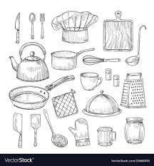 hand drawn cooking tools kitchen