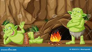 Goblins Ou Trolls Com Caverna E Fogo No Acampamento No Estilo De Desenho  Animado Ilustração do Vetor - Ilustração de estrutura, imagem: 189391274