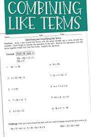 Students Practice With Identifying And Simplifying Like Terms Combining Like Terms No Prep Worksheet Combining Like Terms Like Terms Simplifying Expressions