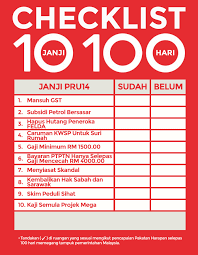 Itulah 10 janji 100 hari yang terbukti ampuh untuk menggeser. Checklist 10 Janji 100 Hari Semak Sendiri