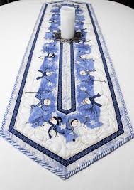 Snowmen Quilted Table Runner Blue And White Christmas Table Runner Quilt Handmade Patchwork Quilt Quilted Table Runners Quilted Table Runner Fabric Table Runner