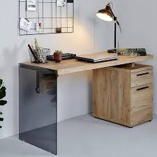 Bureau Design En Verre Gris Et Chene En 2020 Bureau Design Meubles En Teck Bureau Moderne