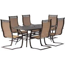 hanover manor 7 piece aluminum rectangular outdoor dining set with spring sling chairs and cast top table mandn7pcsp the home depot patio furniture sets outdoor furniture sets outdoor dining set