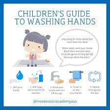 Kids respond well to singing the happy birthday to you song while they wash their hands since that song takes about 20 seconds to sing it. Printable Children S Guide To Washing Hands Montessori Academy