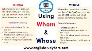 Using Whom And Whose In English English Study English Phrases Learn English