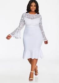 Plus Size Bell Sleeve Floral Lace Top Crepe Skirt Dress Lace Dress Styles African Lace Dresses African Print Fashion Dresses