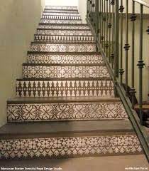 Simple To Sensational 12 Stencil Ideas For Your Stairs Painted Stair Risers Painted Stairs Stenciled Stairs