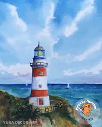 Paint By Numbers Kit For Adults Beginner Seascape Lighthouse Etsy Lighthouse Painting Beach Painting Painting