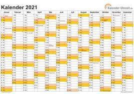 Wie viele arbeitstage hat das jahr 2021 in deutschland? Excel Kalender 2021 Kostenlos