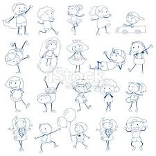 Black And White Kids Playing Cartoon Sketch Of Kids Playing On A White Background Doodle People Stick Figure Drawing Kids Playing