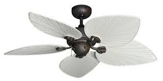 Palm leafs, ratta, and solid carve wood blades. 42 Inch Bombay Tropical Ceiling Fan With Pure White Blades