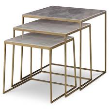 A pair of nesting tables that are brimming with simplistic elegance. Mr Brown Sanchez Modern Gold Marble Nesting Table Set Of 3 Wide Over 24 W Kathy Kuo Home