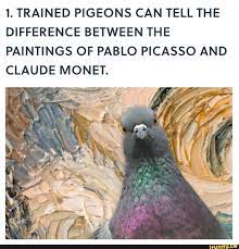 1 Trained Pigeons Can Tell The Difference Between The Paintings Of Pablo Picasso And Claude Monet Ifunny Claude Monet Art History Memes Monet