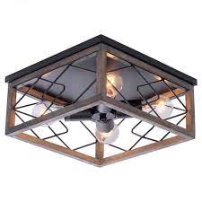 Minka lavery semi flush mount ceiling light 4876 283 camden square glass lighting fixture 4 lt 72 watts aged charcoal. Farmhouse Rectangle Flush Mount Ceiling Light Fixture With Wood Shade For Living Room Hallway Entryway Passway Dining Room Bedroom Balcony 4 Light Bulbs Not Included Walmart Com Walmart Com